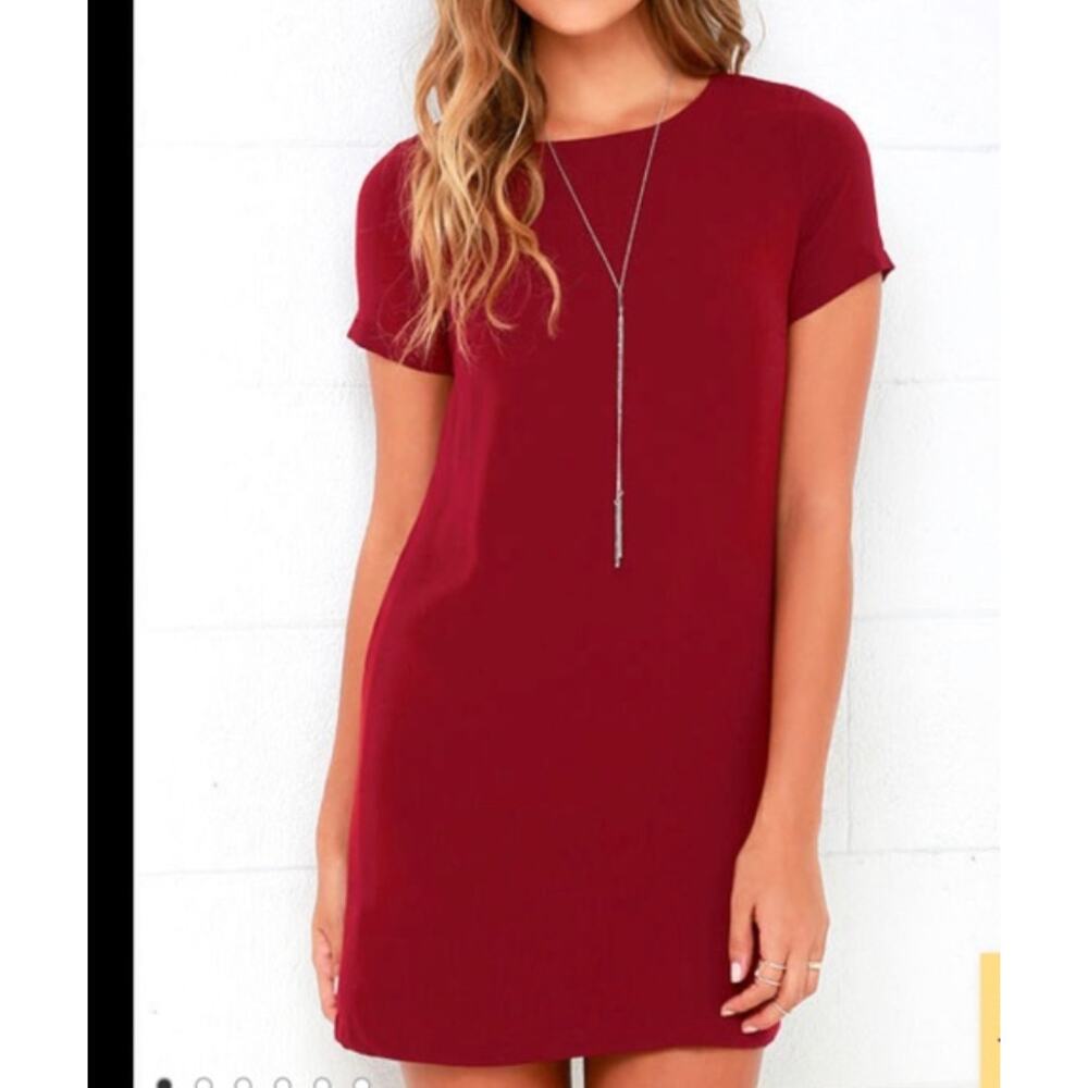 Charming Charlie Red/Maroon Short Sleeve Shift Dress - SIZE LARGE